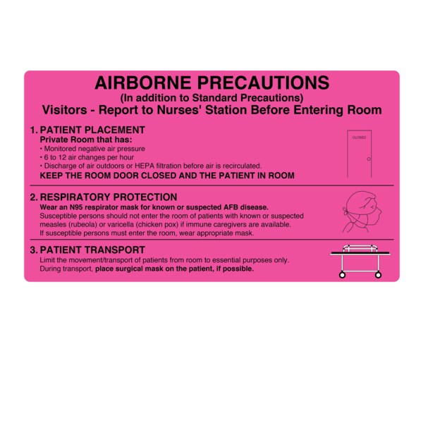 Precaution Labels - Airborne Precaution 4-1/2" x 8" Flr Pink w/Black